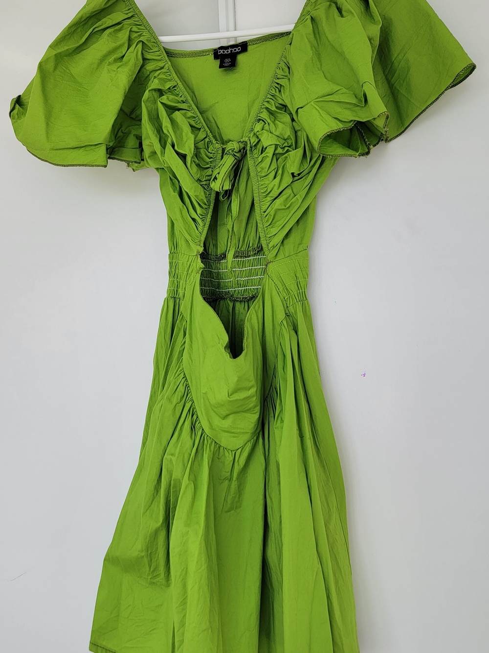 Boohoo Bright Lime Green Ruffle Tie-Front Midi Dress